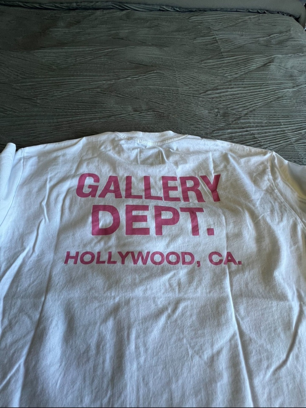 Gallery Dept White Tee with Pink Logo